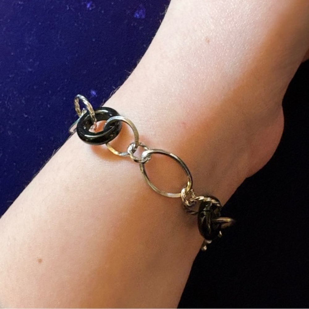 Sterling Silver & Black Onyx Link Bracelet